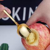 Gold Grapefruit Spoon Set of 5, 4 Stainless Steel Grapefruit Spoons and 1 Titanium Coated Grapefruit Knife, Grapefruit Utensil Set, Serrated Edge Spoons Pack of 5 (Gold)