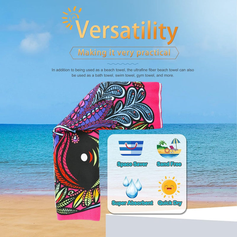 Microvezel strandhanddoek, 90 x 170 cm, anti-zand, strandhanddoek, zacht, 100% microvezel, sneldrogend, roze schedel