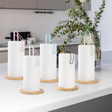 Zwarte houten handdoekrolhouder met bevestiging, papieren handdoekhouder voor werkblad, vrijstaande keukenhanddoekhouder met antislip houten voet