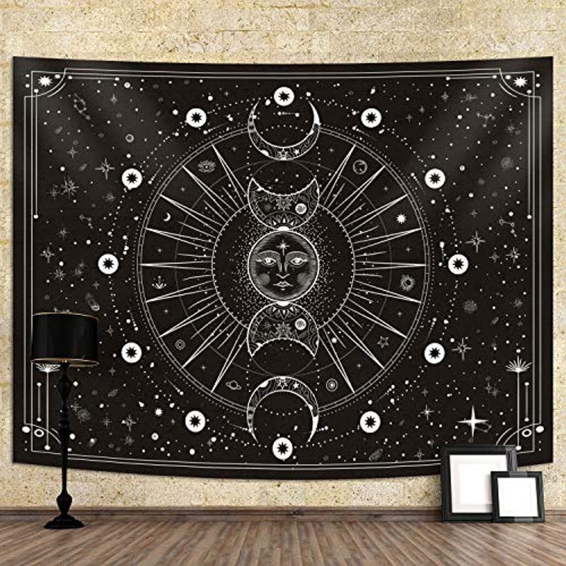 Wandtapijt maanfasen wanddoek zwart wandtapijt maan wanddecoratie psychedelisch tapijt gothic wandtapijten wandtapijt trippy wanddoek muur opknoping muur deco 180x230cm