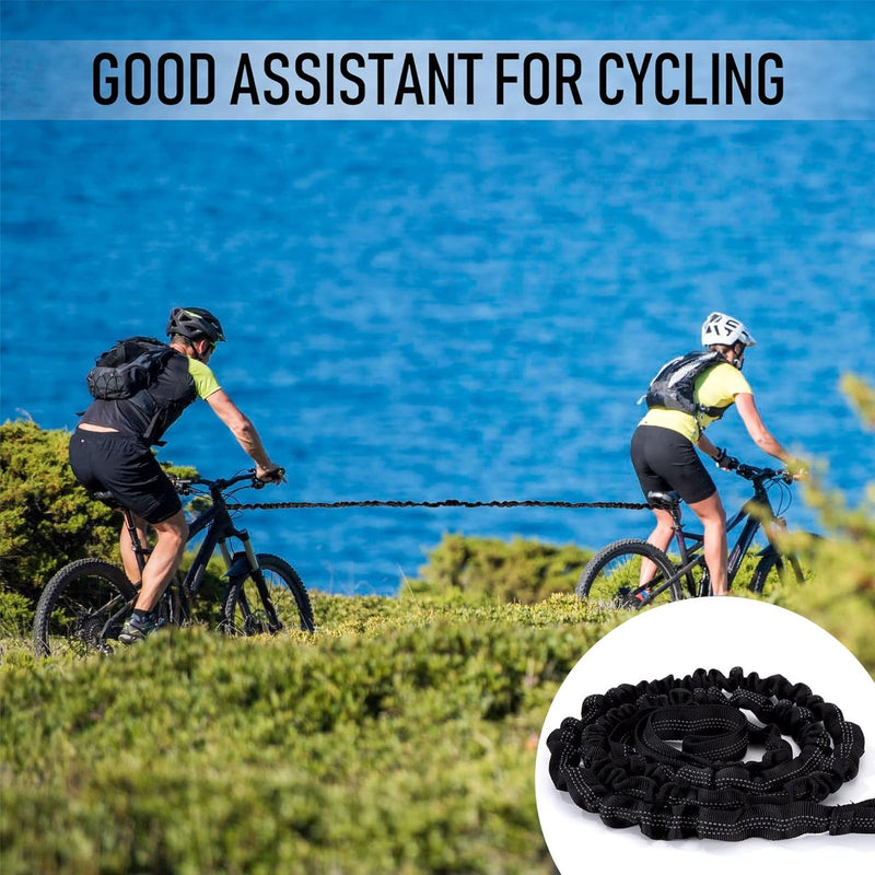 Trektouw voor kinderen, bungee sleepkabel, 1,7 m tot 3 m, ouder-kind-trekkoord, draagvermogen 200 kg, voor kinderfiets, mountainbike, met opbergtas, zwart