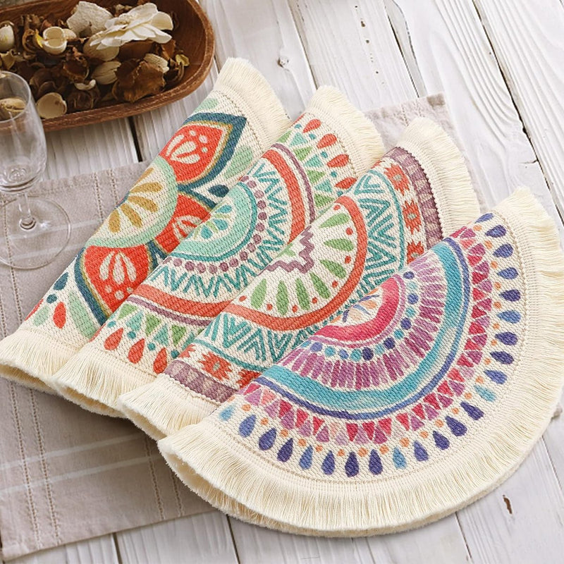 Placemats, set van 4, rond, geweven placemats, onderzetters, hittebestendige placemats, antislip, onderzetters voor keuken, eetkamer, bruiloft, boerderij, tafeldecoratie, veelkleurig