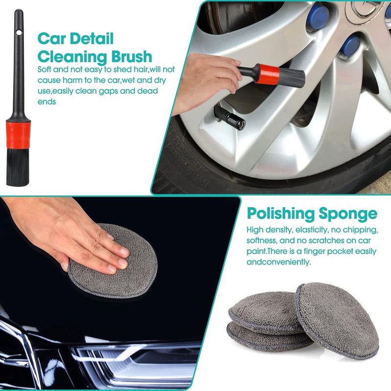Reinigingsset voor de auto, autoreinigingsset, autoverzorgingsset, voor buiten, autowasset met bandenborstel, multifunctionele reinigingsdoekjes, voor auto, motorfiets, binnen en buiten, huishoudelijk schoonmaken