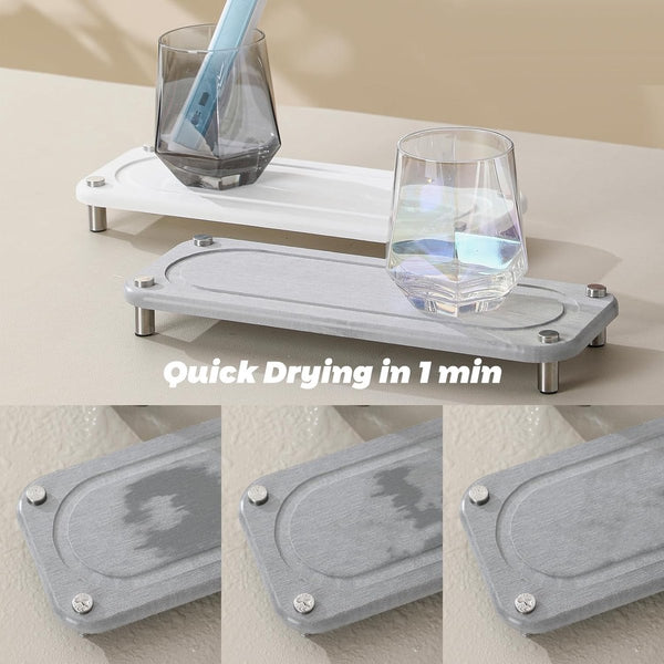 Aanwasbak-organizer, sneldrogend, afdruipmat, 2 stuks, badkamerdienblad, diatomeeënmodder, spoelbak-organizer, sneldrogend, opbergbak, dienblad voor keuken, badkamer (A-lichtgrijs)