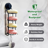 Douchewand 4-laags rond zeeprek Roestvrij stalen staaf Douche Badkamer Zelfafvoerend Roestvrij rek Sterke douchewandstang zonder boren Zeeprek Badkamer Keuken (zwart)