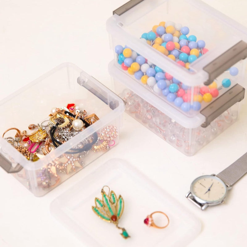 Opbergdoos, kleine opbergdoos, met deksel, stapelbaar, handgreep, clips, kleine onderdelen (500 ml, 10-delige set)