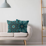 Boho Cushion Cover, 50 x 50 cm, Set of 4, Retro Geometric Pattern, Blue Gold Sofa Decorative Cushion Covers, Washable Polyester Flax Textile, Outdoor Upholstery Pillowcase Cushion Cover