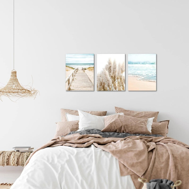 Klaar om op te hangen - wandafbeeldingen set zee - collage XXL woonkamer beige blauw