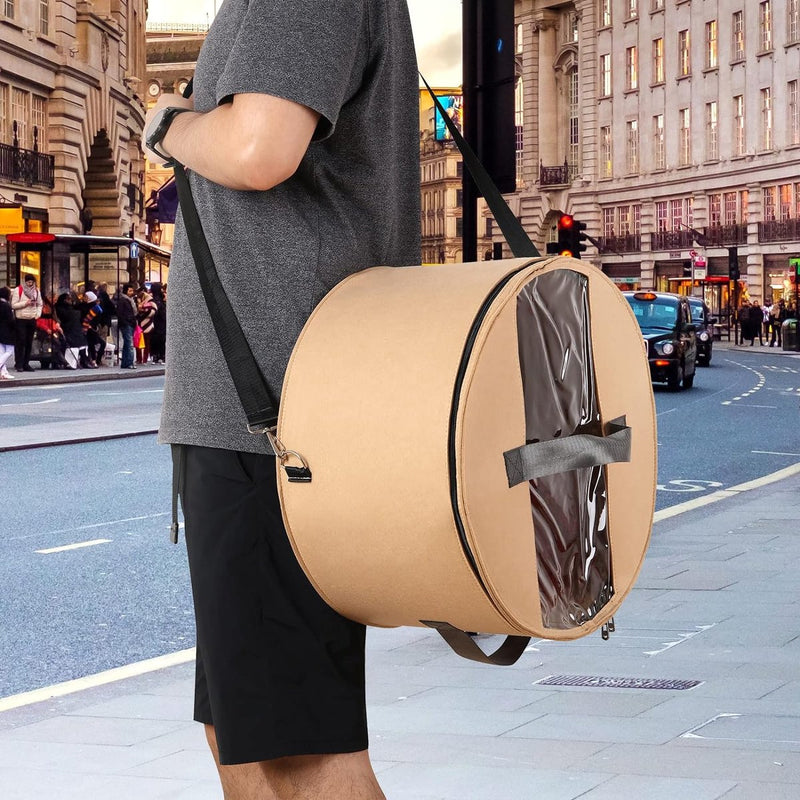 Hoedenorganizer voor dames en heren, ronde opbergdoos, draagbare hoedenhouder van vilt, hoedenhouder met stofdicht deksel, hoedenplank voor kast of reizen (43,5 cm D x 25,5 cm, kaki)