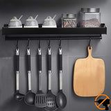 Keukenhouder zonder boren met 6 haken, keukenrek, muur voor specerijen, haaklijst, keukenhulp, hanglijst, aluminium kruidenrek, matte afwerking, voor keuken en badkamer
