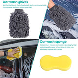 Reinigingsset voor de auto, autoreinigingsset, autoverzorgingsset, voor buiten, autowasset met bandenborstel, multifunctionele reinigingsdoekjes, voor auto, motorfiets, binnen en buiten, huishoudelijk schoonmaken