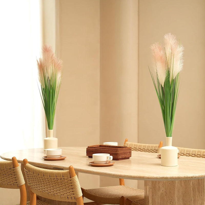 Kunstmatige hoge grasplant met rietbloemen, 6 stuks 80㎝/32 inch Kunstmatig pampasgras Uiengras Groene vloerplanten Deurdecoratie voor woonkamer Badkamer Tuin (roze)