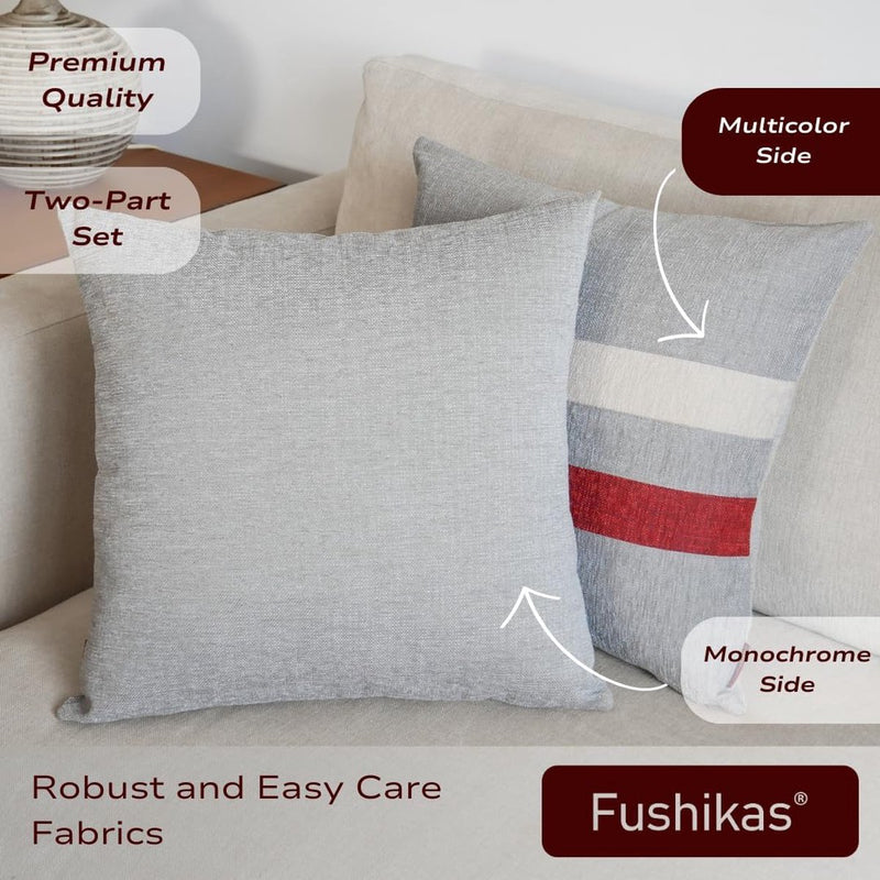 Kussensloop 45 x 45 cm, grijs, set van 2 kussenslopen, hoogwaardige afwerking, effen en meerkleurig, gestreepte decoratieve kussenhoes met duurzame stof, voor bank, slaapkamer, woonkamer,