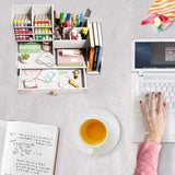 Bureau-organizer met lade, wit, pennenhouder met hoge capaciteit, bureau, doe-het-zelf desktop nette kantoororganizer, pennenorganizer voor kantoor, school en thuis