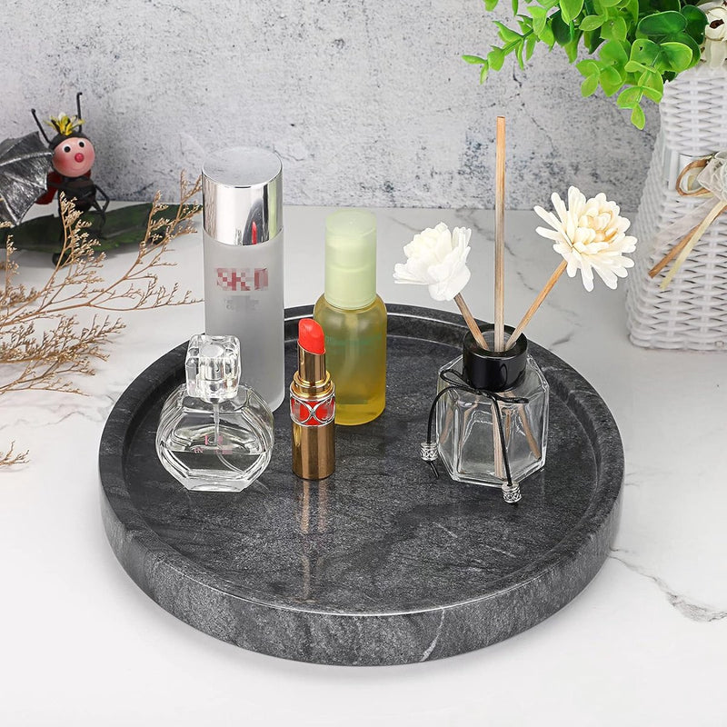 25 cm natuurlijk marmer zwart rond decoratief dienblad voor keuken kaptafel badkamer