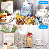 Household Cube Vierkante Tissuehouder Box met Multifunctionele Organizer Zijvak voor Afstandsbediening Vanity Make-up Cosmetics Pen Pencil (Goud)