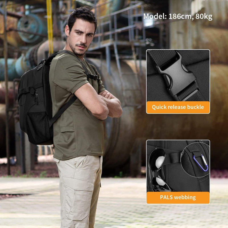 Tactische rugzak, 25 liter, waterdicht, trekkingrugzak, militaire Molle-rugzak voor kamperen, trekking, reizen, A-zwart., vakantie