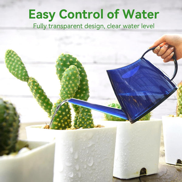 Gieter voor kamerplanten, 1,2 l, plantengieter met lange uitloop, kleine kan, transparant voor tuinbloem (blauw)