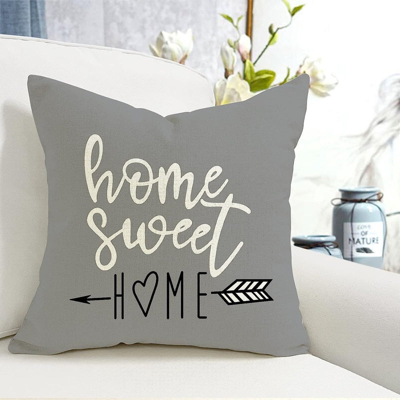 Kussenhoes 40x40 set van 4 linnen decoratieve kussenhoezen buitenkussen bankkussen voor slaapbank slaapkamer tuinbed 40x40cm grijze print