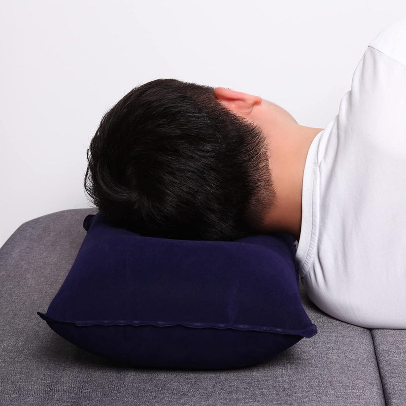 Opblaasbaar kussen, 2 stuks, campingkussen, reiskussen, flocking, zitkussen voor strand, outdoor, wandelen, blauw, 42 x 29 cm