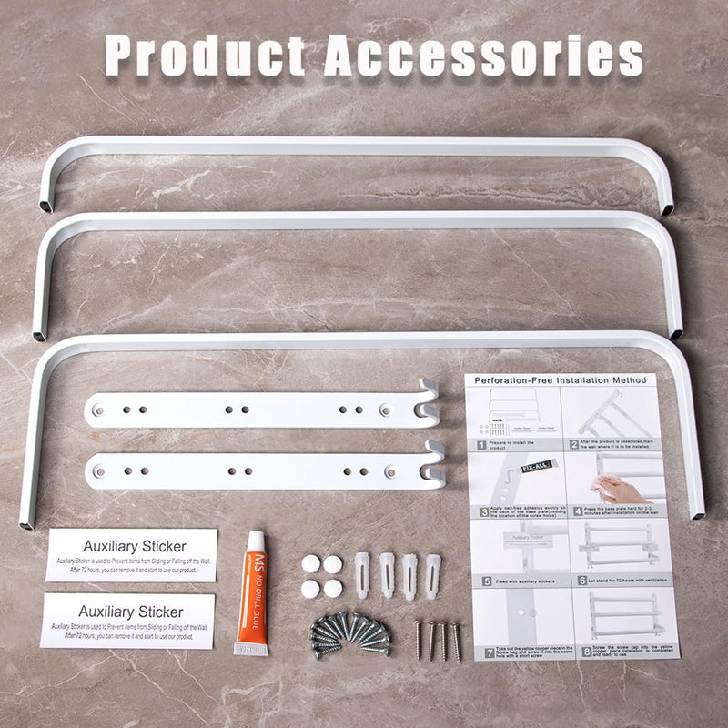 Handdoekstang, groot, zonder boren/stansen, 60 cm, meerlaags aluminium, handdoekhouder, wandrek, wandmontage, wandmontage, wandhanddoekhouder, 3 verdiepingen, badhanddoekstang voor badkamer en keuken