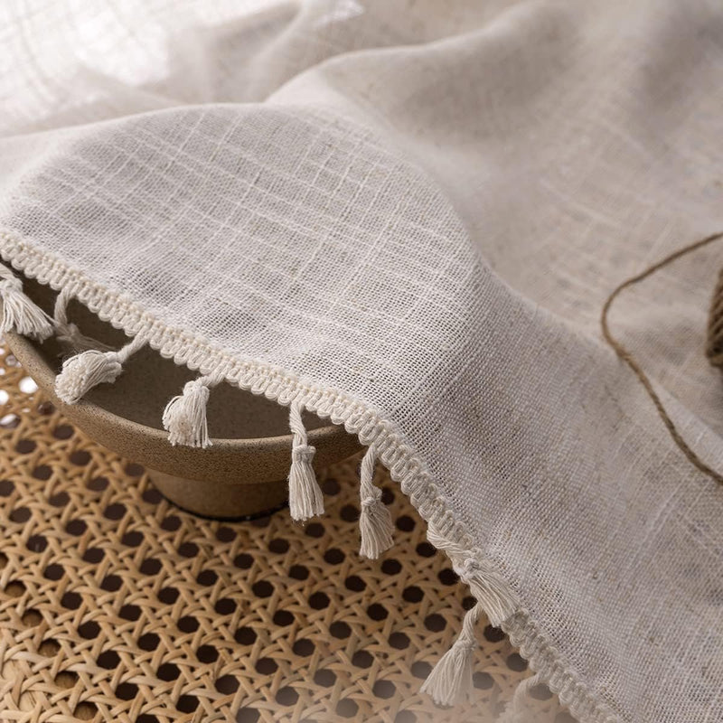 2 stuks natuurlijk linnen, mengweefsel, boerderijstijl, landelijke stijl, gordijnen voor slaapkamer en woonkamer, 245 x 140 cm (h x b), natuur