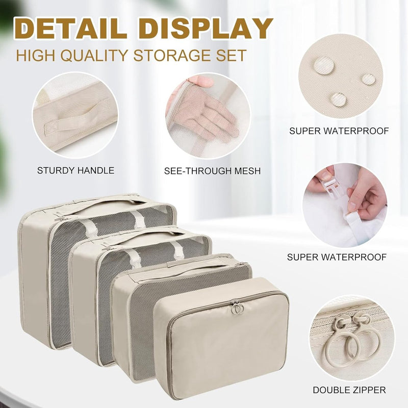 9-delige kofferorganizerset voor vakantie en reizen, packing cubes, reisorganizer, packing cubes, kledingtassen, kofferorganizer voor vakantie en reizen - beige