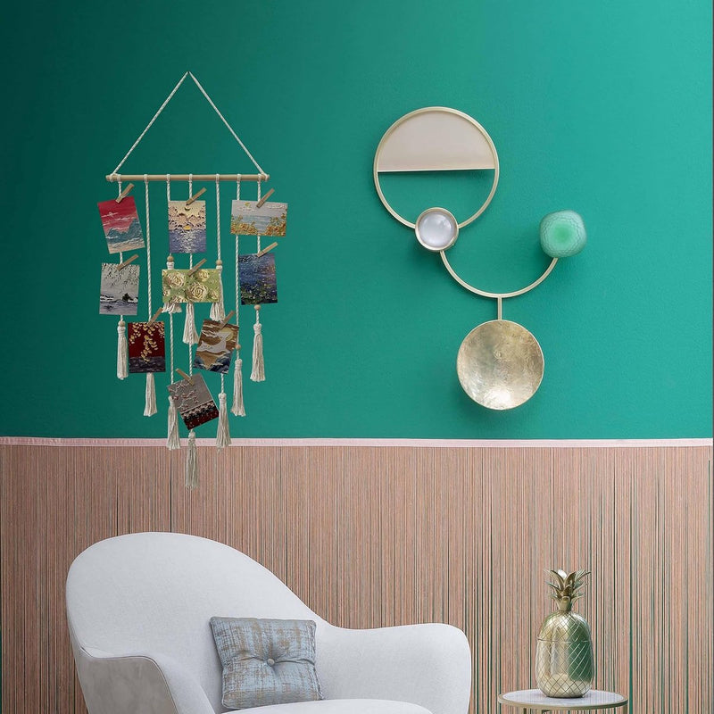 Hangende fotowand, met 15 houten klemmen, weergave van 15 foto's, voor het ophangen van fotocollages, decoraties, prints, kunstwerken en foto's