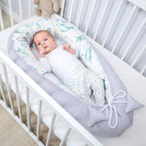 Babynestje voor pasgeborenen baby's, 90 x 50 cm, handgemaakte cocon, dubbelzijdig van katoen, wafel met babynestje, waterdieren, lichtgrijs