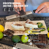 Zester, schaafrasp - kaasrasp, Parmezaanse rasp, citroenrasp - keukenrasp van roestvrij staal met beschermende afdekking en siliconen handvat | grijs (set van 2)