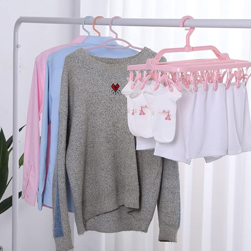 Sokkendroger, wasrek, opvouwbare wasdroger met 32 klemmen, winddichte kleerhanger, ruimtebesparend hangdroger, voor ondergoed, sokken, handdoeken, babykleding