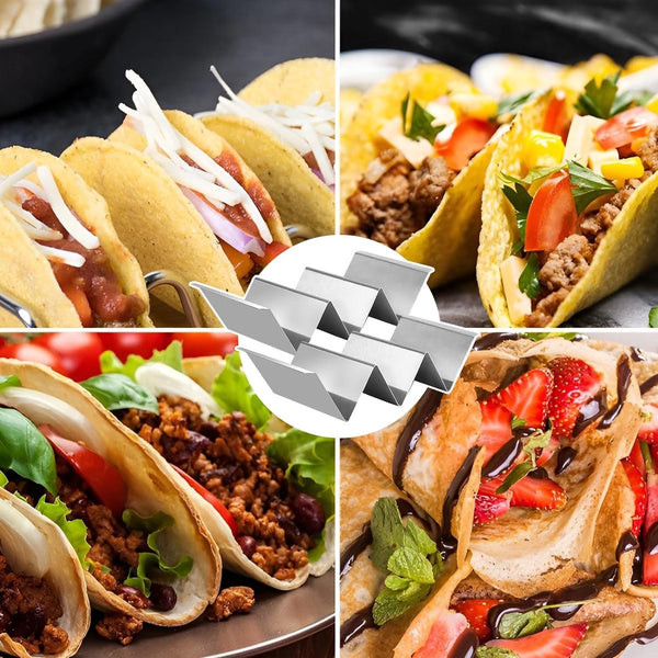 2-delige tacohouderset, hotdoghouder met 2 kruidenbekers, metalen tacoschelpen, duurzame Ttaco-schelpen, voor het maken van tacohouders