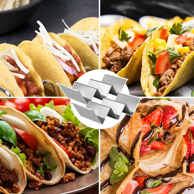 2-delige tacohouderset, hotdoghouder met 2 kruidenbekers, metalen tacoschelpen, duurzame Ttaco-schelpen, voor het maken van tacohouders