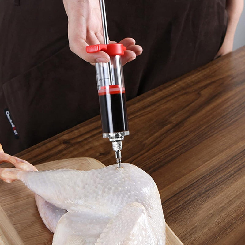 Vleesspuit marinadespuit 30 ml BBQ braadspuit van kunststof met 3 naalden kruidenspuit vleespyze voor BBQ Grill vlees rund