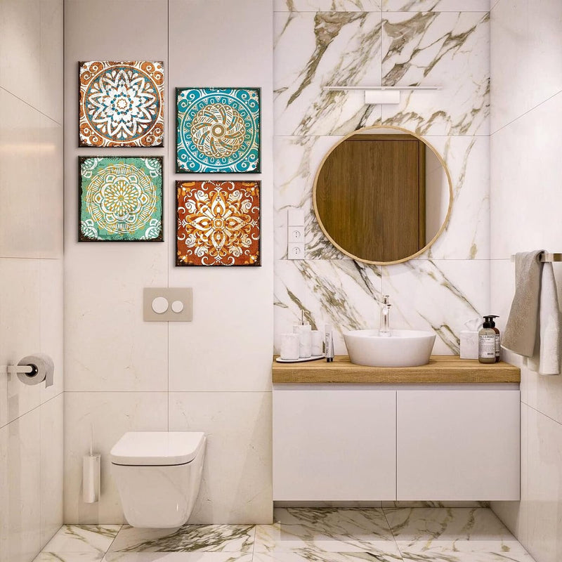 4-delige canvasafbeeldingen met houten lijst, canvasafbeeldingen 30 x 30 cm, moderne muurafbeeldingen, kunstdruk, wanddecoratie voor woonkamer, slaapkamer, huis, kantoor, eetkamer (Mandala)