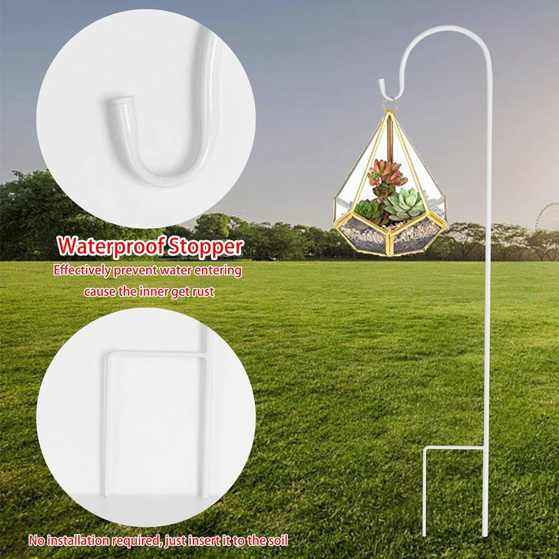 8 stuks herdershaken van metaal, tuinstok, tuinsteker met haken voor zonnelampen, lantaarns, bruiloften, plantenmanden, bloemenbol 90 cm, wit