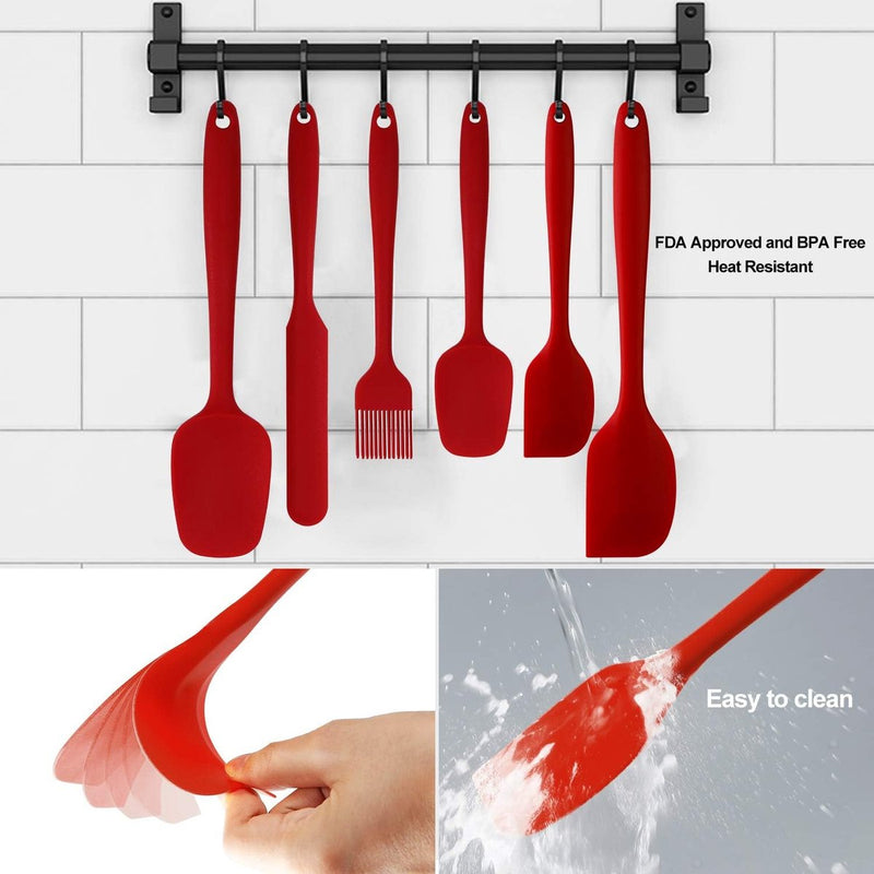 Siliconen spatel Siliconen keukengereiset Hittebestendig en antiaanbaklaag Siliconen deegspatel van voedingskwaliteit voor koken, bakken en mixen, 6-delig rood