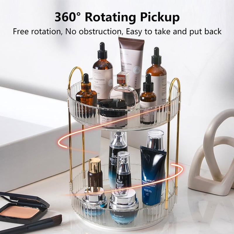 Make-up organizer voor de kaptafel, roterende cosmetica-opslag (2 niveaus, transparant)