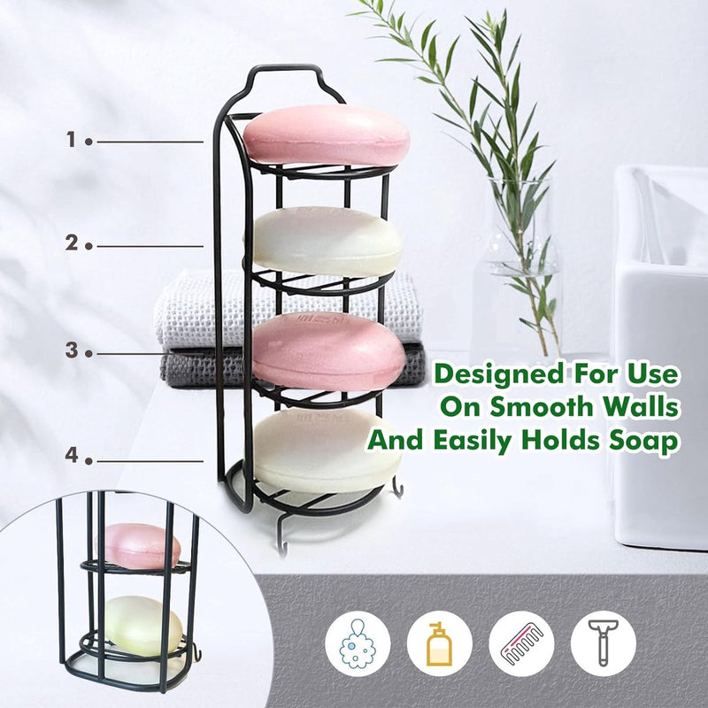 Douchewand 4-laags rond zeeprek Roestvrij stalen staaf Douche Badkamer Zelfafvoerend Roestvrij rek Sterke douchewandstang zonder boren Zeeprek Badkamer Keuken (zwart)