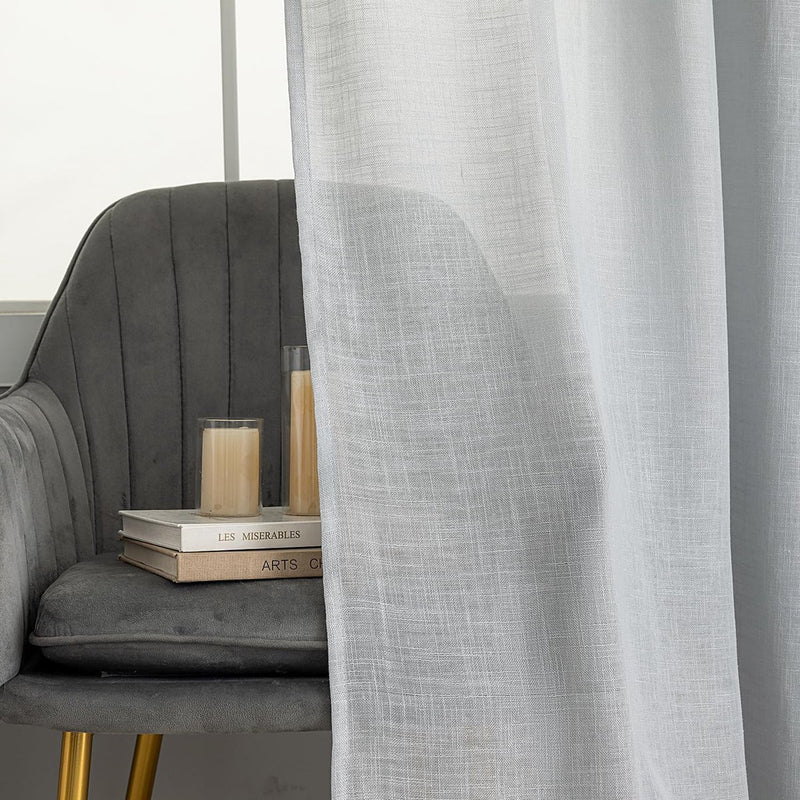 Gordijnen met natuurlijke linnenstructuur, gordijnen met inslagringen, linnen, gordijnen voor raam, woonkamer (lichtgrijs, H x B) 260 x 140 cm, 2 stuks