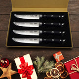 Steakbestek, 4-delig, steakvork, steakmes, roestvrij staal, gepolijst, lemmeten voor thuis en restaurant, geschenkverpakking, Duits roestvrij staal steakbestek 4-delig, 12 cm