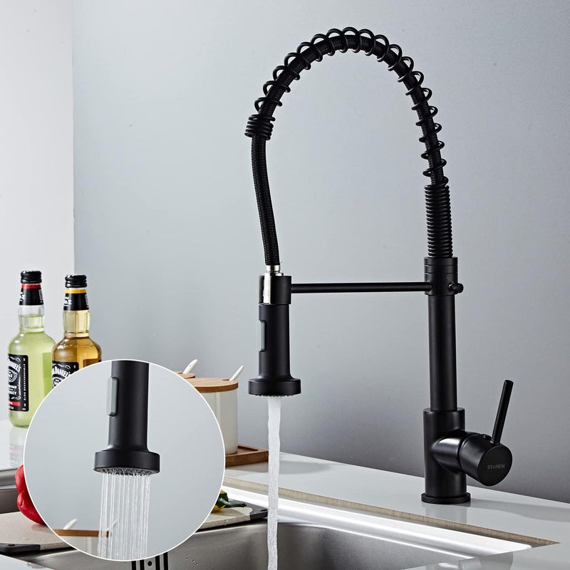 Keukenkraan met handdouche 360° draaibaar, STANEW keukenkraan met veer, 2 straalsoorten