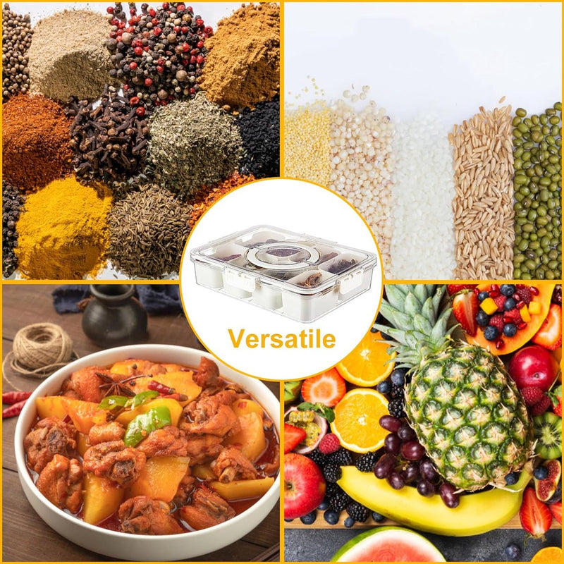 Snackschaal, serveerschaal, snackbord met 8 vakken, snackschaal met deksel, plastic snackbord, fruitbord met deksel, snackopbergdoos voor noten, desserts