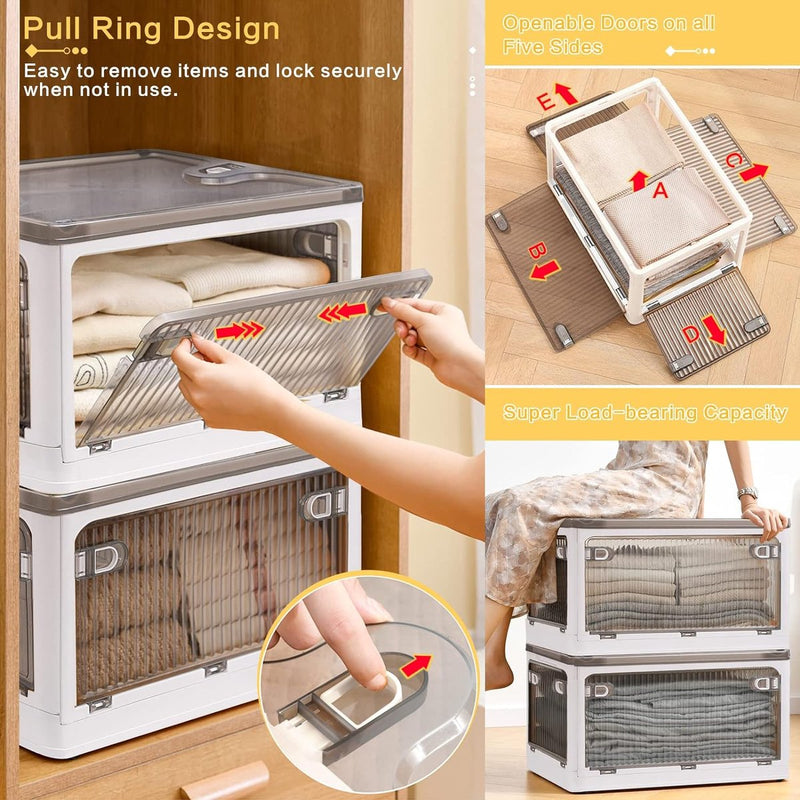 28 liter opslagcontainers met deksels, 2 pakken grote plastic stapelbare speelgoedopslagcontainers Box Organizer, opvouwbare opslagcontainers Bakken met wielen