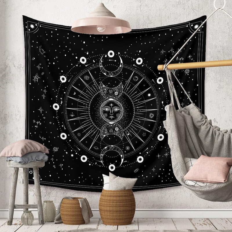 Wandtapijt maanfasen wanddoek zwart wandtapijt maan wanddecoratie psychedelisch tapijt gothic wandtapijten wandtapijt trippy wanddoek muur opknoping muur deco 180x230cm