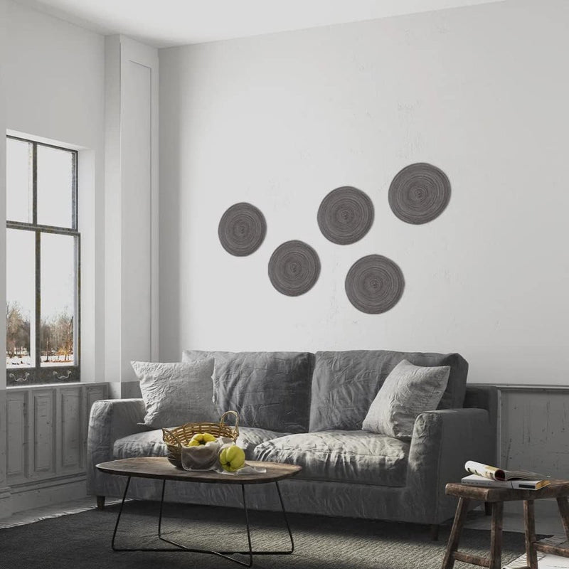 Ronde placemats Set van 4 45 cm gevlochten wasbare placemats zwart en grijs