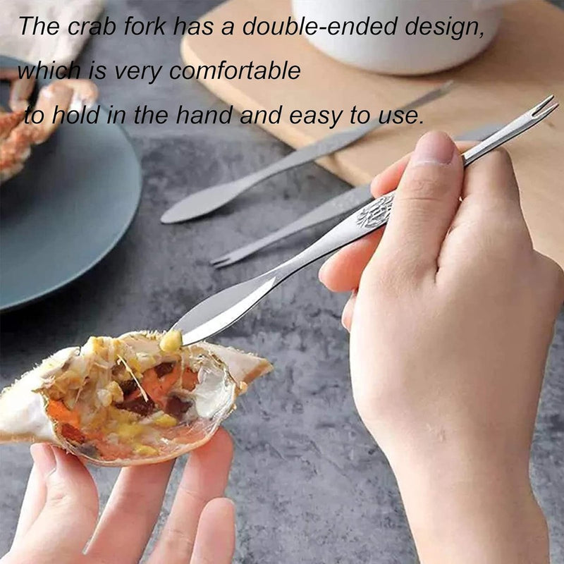 4-delige zeevruchten tool zeevruchten vorken set 1 kreeft krabben crab en 3 roestvrij staal zeevruchten vorken harde schaal schaaldieren alle soorten zeevruchten en noten enz. (zilver)