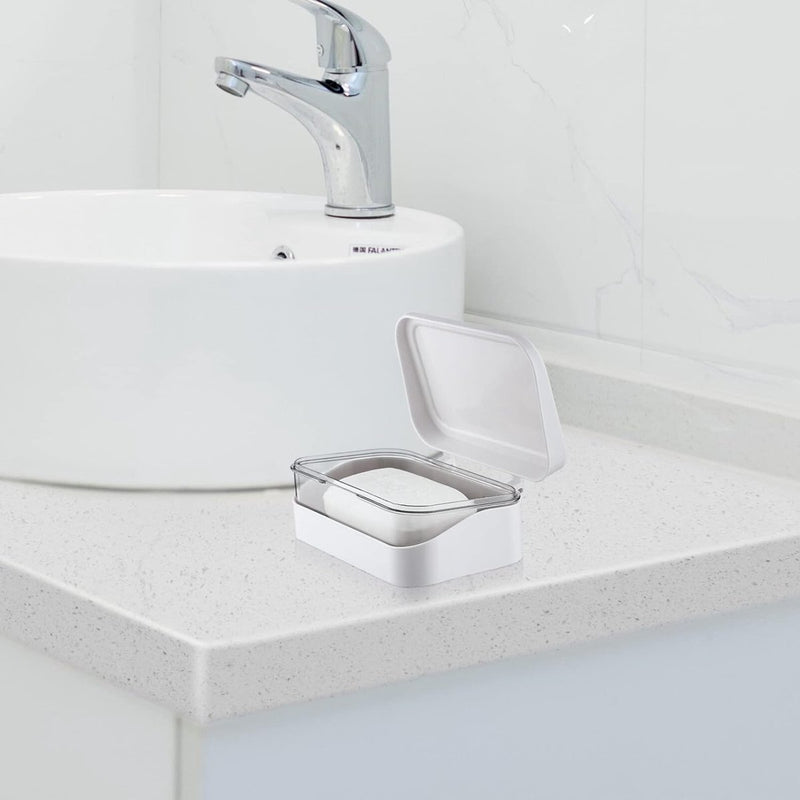 Zeepkist met deksel, zeepkist op reis Waterdichte zeepbakje met afvoer, draagbare rechthoekige zeepkist voor zeepkist op reis (wit)