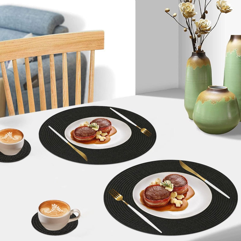Placemats rond zwart 8 stuks wasbaar 34 cm tafel placemats hittebestendige placemats voor keukendiner