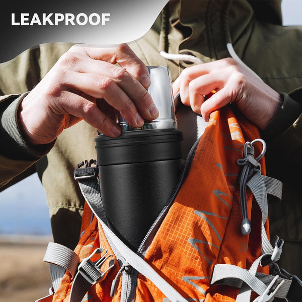 Thermoskan 1 liter, thermosfles met drinkbeker voor onderweg, thermosfles van roestvrij staal met handvat, lekvrij, voor koffie en thee, BPA-vrij, voor warm en koud